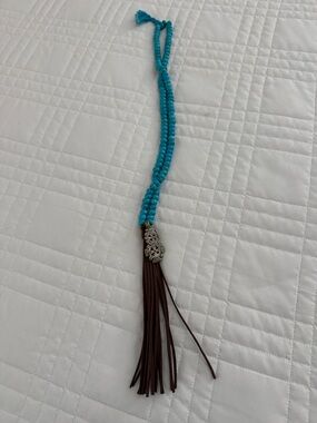 Turquoise Beaded Tassel Necklace - Unbranded